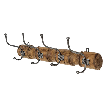 Antique-French-Coat-Rack-Turned-Wood-Ironwork-4-Double-Hooks-1940