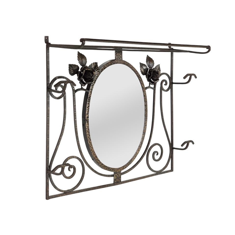antique-french-art-deco-wrought-iron-coat-rack-mirror-1930s